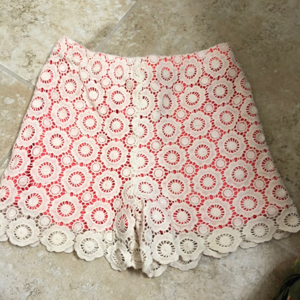 Girls Cream Lacey shorts with Orangey Liner